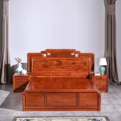 缅甸花梨国标红木大果紫檀国色天香大床三件套卧室素面