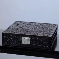 紫光檀花团锦簇果盒中式复古精致零食盒红木点心盒客厅干果盒多层收纳盒