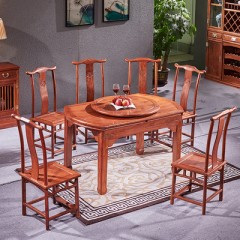 红木餐桌伸缩圆桌椅组合花梨木转盘饭桌家用刺猬紫檀实木折叠餐台