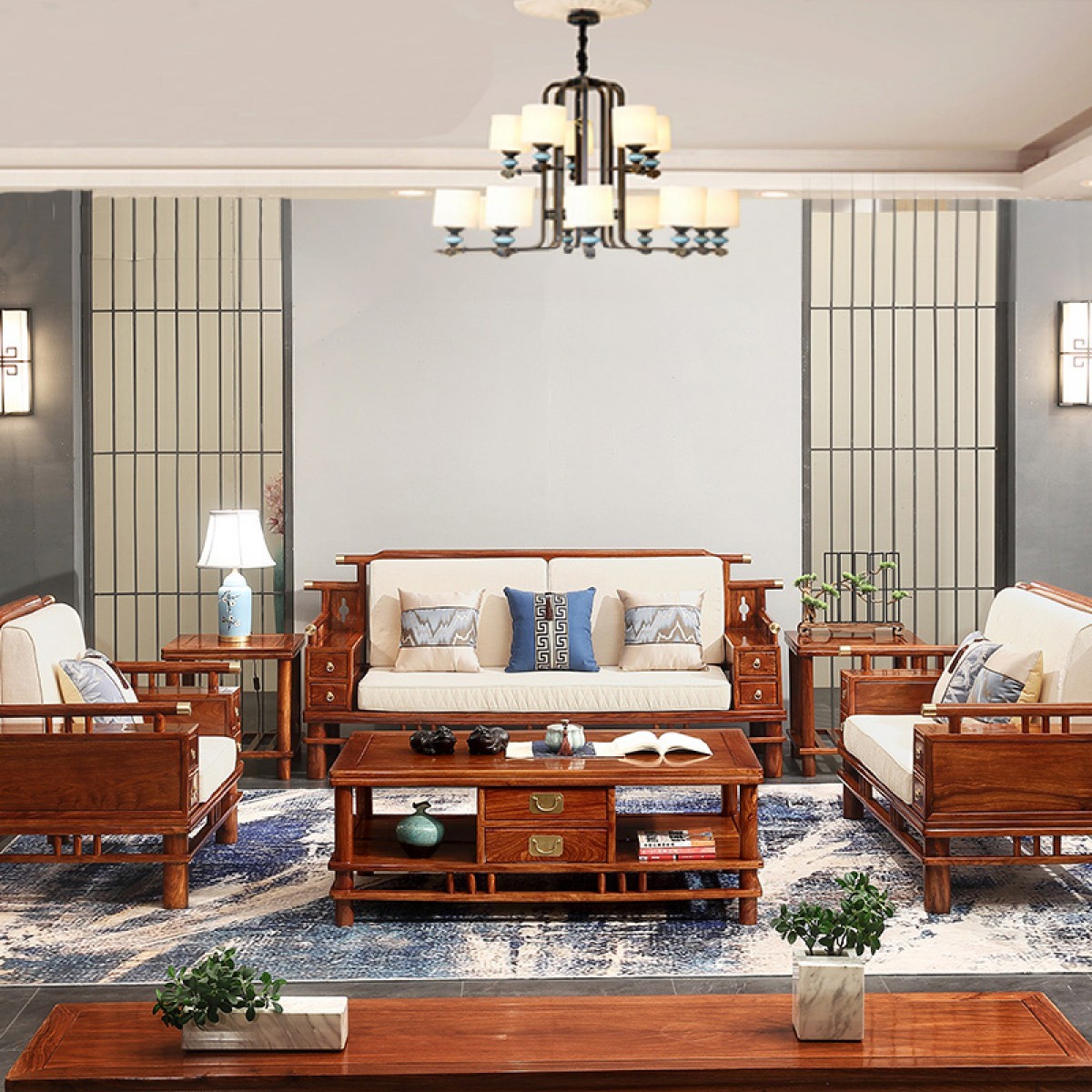 红木家具花梨木沙发组合 刺猬紫檀新中式沙发实木客厅沙发组合