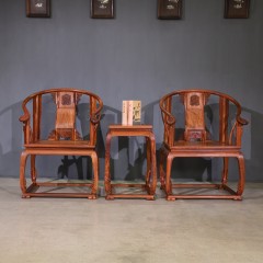 中式靠背椅缅甸花梨木皇宫椅三件套
