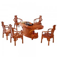 红木茶桌椅组合花梨木新中式腰形茶台家用实木茶几多功能刺猬紫檀