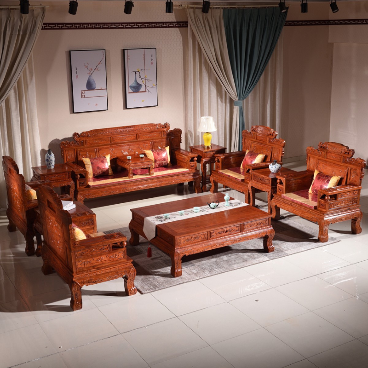 东阳红木沙发财源滚滚沙发非洲花梨木刺猬紫檀新中式客厅家具实木七件套