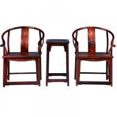 大红酸枝无拼补圈椅三件套客厅家具实木靠背椅木质中式椅子茶几椅（素面）