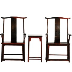 大红酸枝家具官帽椅三件套老挝交趾黄檀明式中式实木椅子