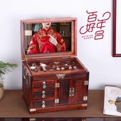 大红酸枝木首饰盒结婚红木收纳盒复古中国风实木化妆箱大容量带锁