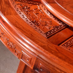 红木家具餐桌椅组合缅甸花梨木圆台大果紫檀大圆桌带转盘家用饭桌1.38米九件套