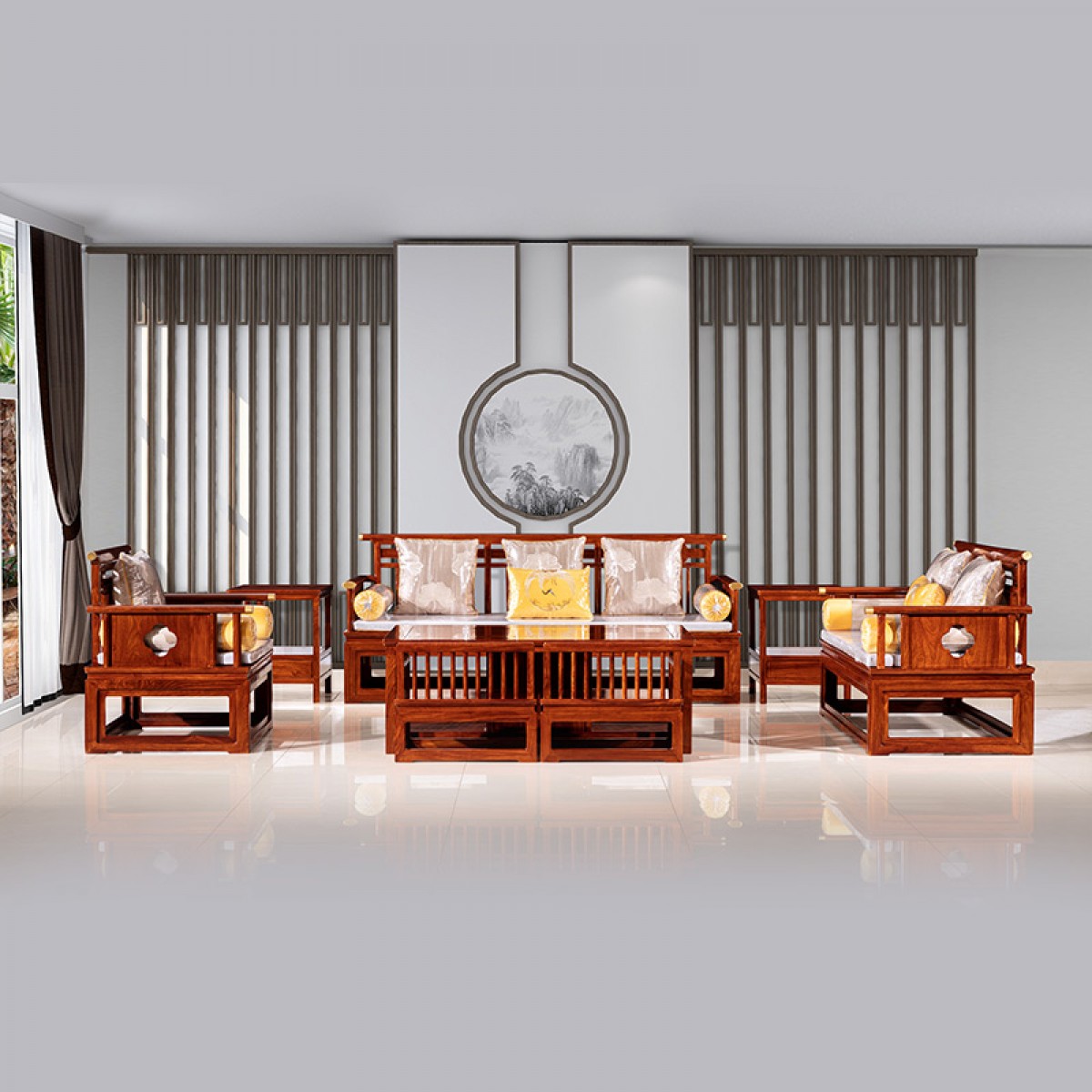 新中式刺猬紫檀沙发红木家具全实木组合客厅成套非洲花梨禅意小户型茶几祥瑞沙发