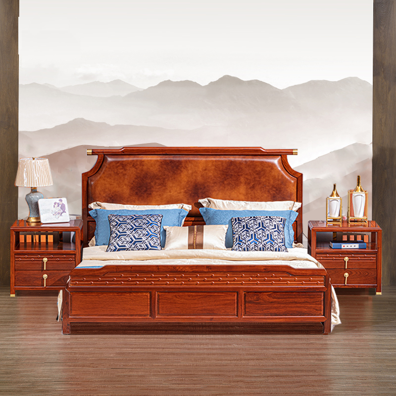 新中式实木床仿古明清古典红木1米8高箱储物雕花双人床清和床