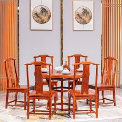 红木餐桌圆桌转盘圆形花梨木刺猬紫檀实木餐椅家具锦泰圆台1.38米