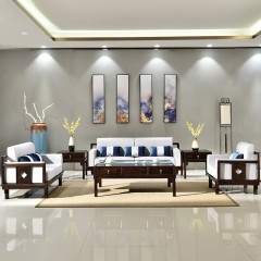 赞比亚血檀中式布艺软体沙发组合客厅现代简约小户型家具七件套