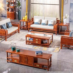 红木家具缅甸花梨木新中式六六顺大果紫檀客厅实木沙发组合六件套