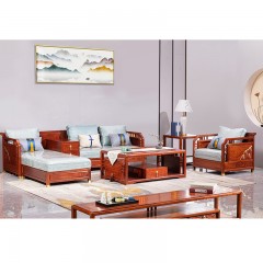 东阳红木刺猬紫檀家具新中式沙发贵妃转角简约实木组合客厅小户型清悦沙发