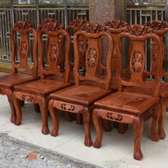 红木餐桌缅甸花梨木圆桌大果紫檀雕花圆台1.38米带转盘餐桌椅组合