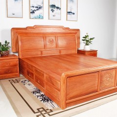 品牌红木家具 缅甸花梨木大床1米8双人床国色天香