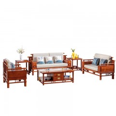 红木家具缅甸花梨木新中式六六顺大果紫檀客厅实木沙发组合六件套