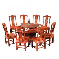 中信红木家具红木餐桌圆桌椅组合大果紫檀缅甸花梨餐桌红木家具路路顺圆台
