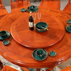 中信红木家具缅甸花梨木中式圆台餐桌椅组合明清大果紫檀餐厅饭桌